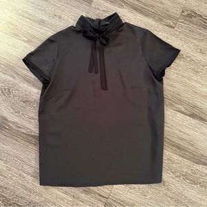 Roman Short Sleeve Neck Tie Blouse